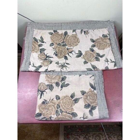 Two Vintage Pottery Barn Standard Size 22 X 27" Floral Pillow Covers Linen Blend